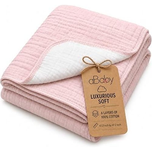 Ababy Cotton Muslin Swaddle Blanket for Baby – Breathable & Soft Receiving Blanket, Lightweight, Perfect Newborn Essential, Extra-Large 47″ × 47″ - Blush Pink