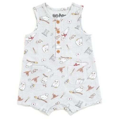 Harry Potter Hedwig Newborn Baby Boys Henley Romper Pale Gray 3-6 Months