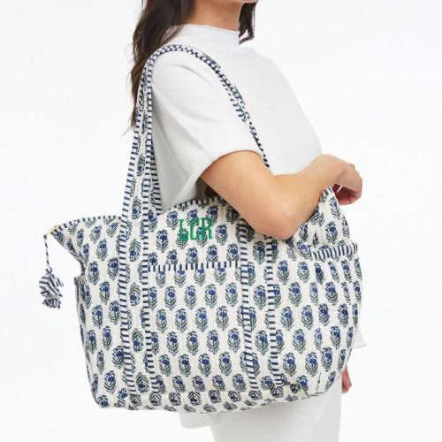 Block Print Diaper Bag (Color: Blue Flower)