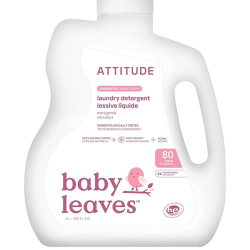 ATTITUDE Baby Laundry Detergent Liquid, EWG Verified, Safe for Baby Clothes, Infant and Newborn, Vegan and Naturally Derived Washing Soap, HE Compatible, Unscented, 80 Loads, 67.6 Fl Oz
