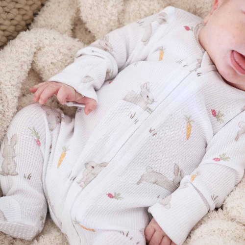 Hop Little Bunnies Bamboo Waffle Zipper Footie