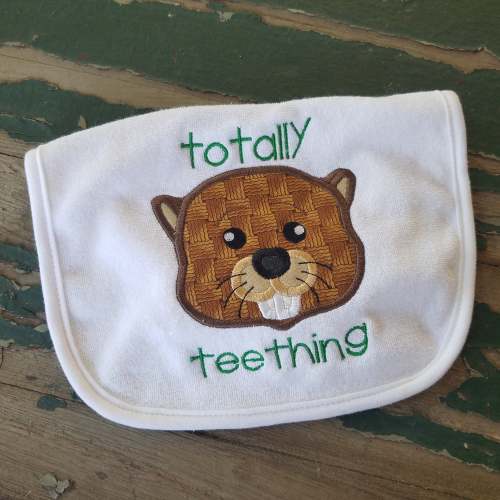 Embroidered Beaver Baby Bib: "Totally Teething" Gift