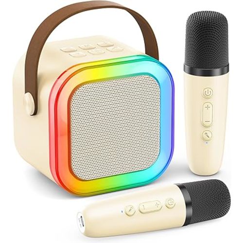 Karaoke Machine for Kids Adults, Portable Bluetooth Speaker with 2 Wireless Karaoke Mics Player,2026 TOP Birthday Gifts Toys for Girls 3,4, 5, 6, 7, 8+Years Old Toddler(Light Beige)