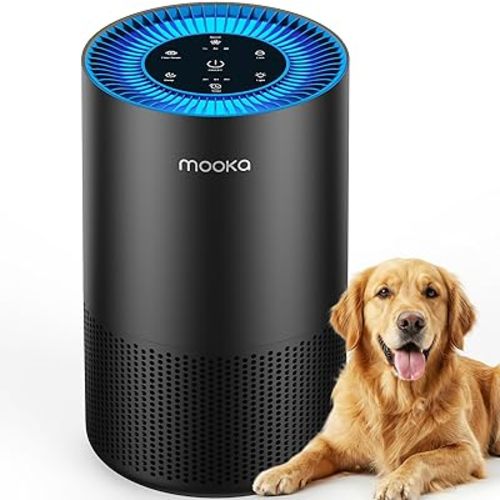 Air Purifiers for Home Large Room Pets Up to 1300 Sq Ft, MOOKA H13 True HEPA Air Purifier Cleaner with 360° Air Inlet, Fragrance, 13dB Air Purifier for Bedroom Wildfire Smoke Pet Dust Pollen (Black)