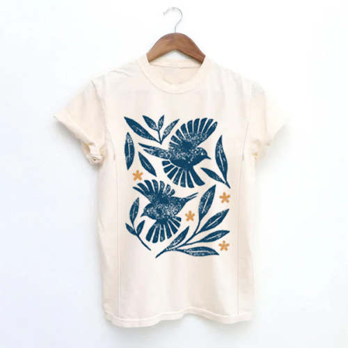Retro Botanical Birds Nursing T-shirt