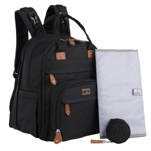 BabbleRoo Extra Large Diaper Bag Backpack, Expandable Baby Bag with Up to 50% More Capacity - Travel Essentials Baby Bag Tote with Changing Pad, Stroller Straps & Pacifier Case - Unisex, Black