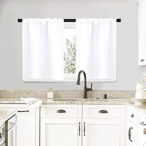 NICETOWN RV Curtains for Camper Windows, White Curtains for Kitchen Window, Home Decoration Light Filtering Drapes for Small Window (29" Wide by 20" Long, 1 Pair)