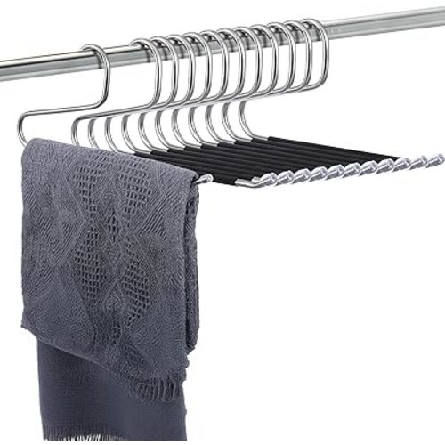 12 Pack Blanket Hangers for Closet, Tablecloth Hangers, Quilt Hanger - Heavy Duty Stainless Steel with Non-Slip Coating (13.5 Inches, Black)