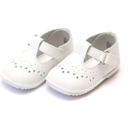 Baby Birdie Leather T-Strap Stitched Mary Jane, White - Angel Shoes | Maisonette