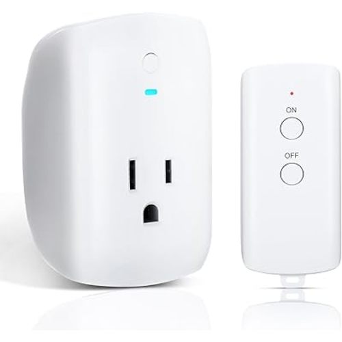 80 FT RF Range Signal Remote Control Outlet,Wireless Light Switch, Indoor Grounded 15A/1875W On Off Switch Plug for Lamps, Fans, Household Appliances,Battery Included, ETL (1 Outlet + 1Remote)