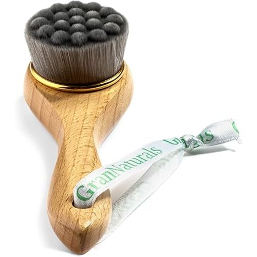 GranNaturals Manual Facial Cleansing Kabuki Brush - Skin Cleanser & Scrubber for Applying Foundation, Makeup, Face Mask, Acne Washing, Daily Deep Pore Cleaning - Men and Women