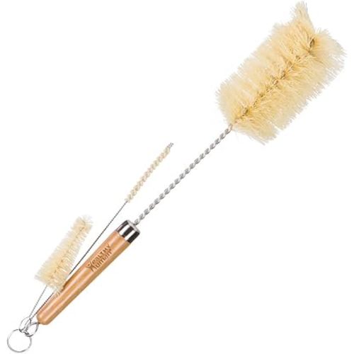 Healthy Human Water Bottle Cleaner 3-Piece Bamboo Long Brush Stainless Steel Cleaning Set