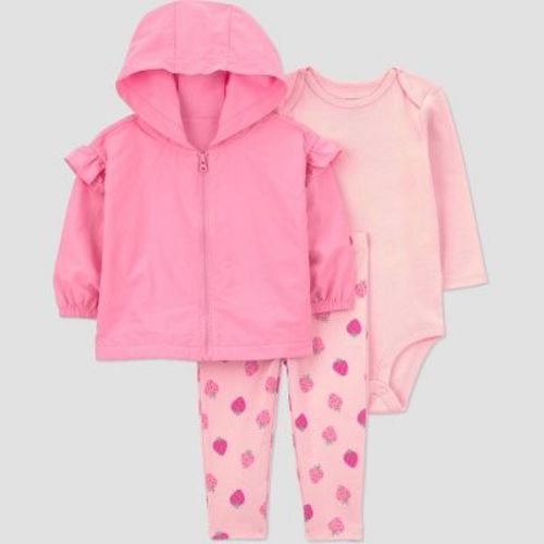 Carter's Just One You® Baby Girls' 3pc Strawberry Hooded Zip-Up Sweatshirt with Bodysuit and Leggings Set - Pink