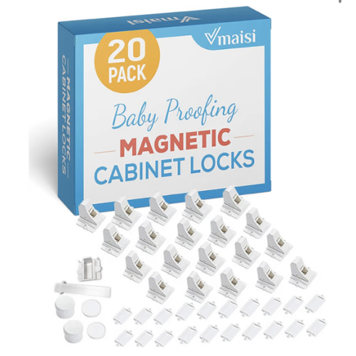 20 Pack Magnetic Cabinet Locks Baby Proofing - Vmaisi Children Proof Cupboard Drawers Latches - Adhesive Easy Installation