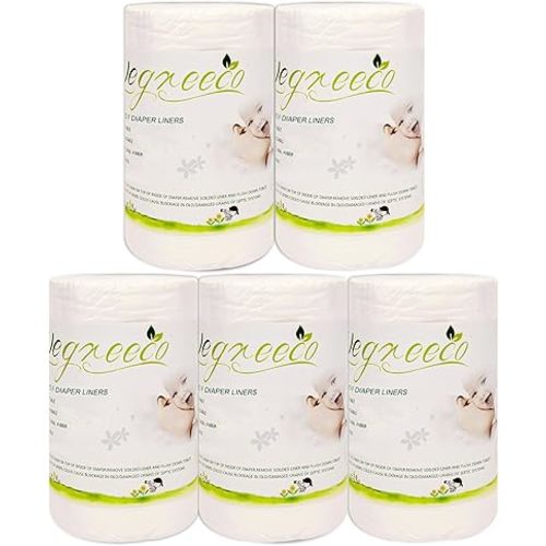 wegreeco Unscented Diaper Liners - Fragance Free and Chlorine Free Cloth Diaper Liners - 100 Sheets Per Roll (5 Roll)