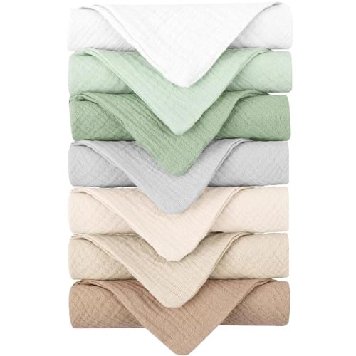 Konssy 7 Pack Muslin Baby Washcloths, Burp Cloths & Wash Cloths for Babies