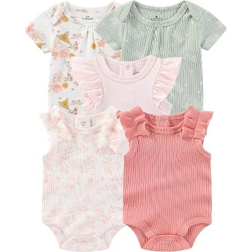 ZAVBABY Baby Bodysuits Ribbed Mix Summer Newborn Boy Girl Clothes 5-pack