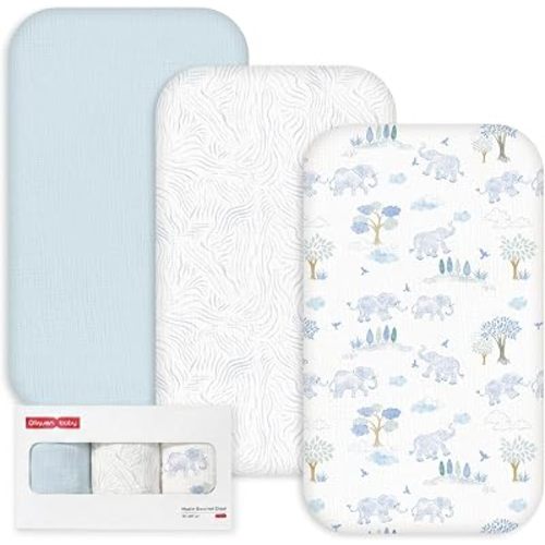 Gllquen Baby 3-Pack Muslin Cotton Bassinet Sheets, 33"x20" Bedside Sleeper