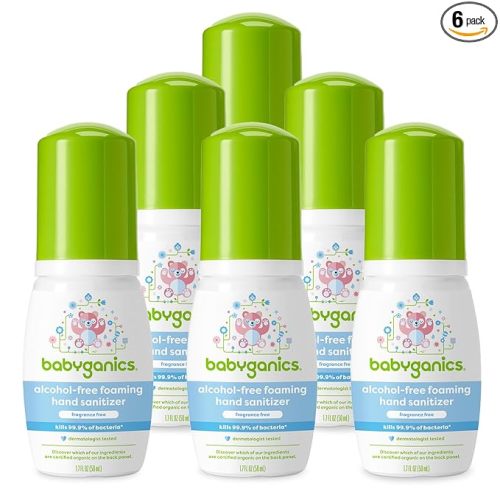 Babyganics Foaming Pump Hand Sanitizer, Alcohol Free, Travel Size, Fragrance Free, Kills 99.9% of Common Bacteria, Moisturizing, 1.69oz (Pack of 6)