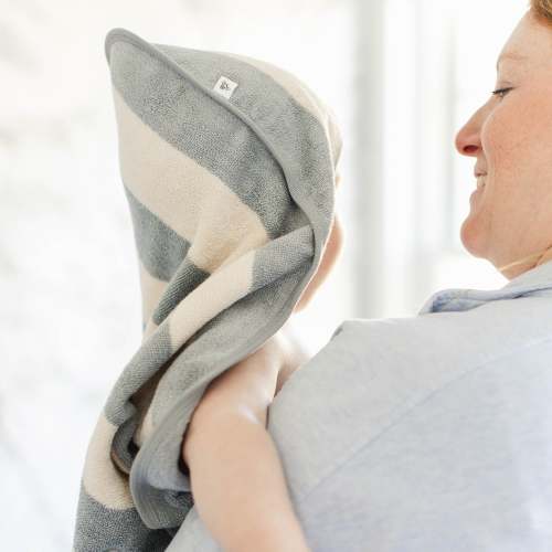 Organic Cotton Rugby Stripe Woven Terry Towel & Washcloth Set - Quarry