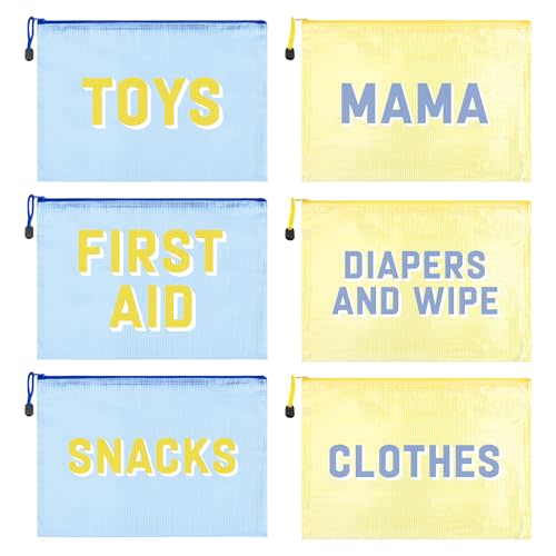 KUIRAN 6pcs Hospital Diaper Bag Organizing Pouches for Labor and Delivery, Maternity Essentials Diaper Bag Organizer for Mommy Travel - Blue/Yellow