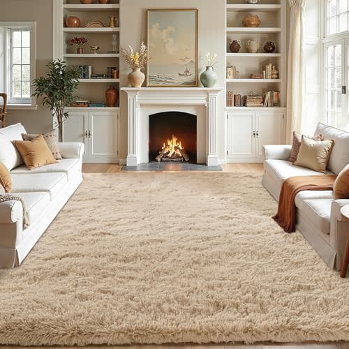 LEDODO Fluffy Area Rugs for Bedroom - Soft Plush Shag Rug for Living Room Nursery Kids Room - Non Slip Fuzzy Shaggy Floor Carpets for Girls Boys Play Room Dorm Decor (Beige, 5' x 7')