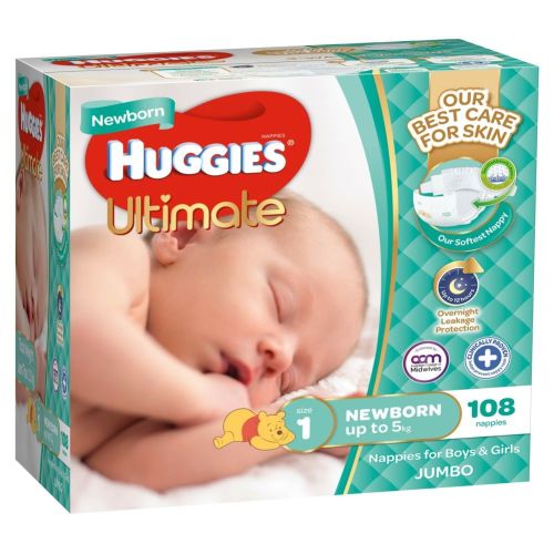 Huggies Nappies Jumbo Newborn 108 Pack