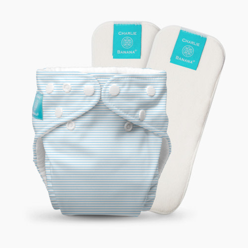 Charlie Banana One-size Reusable Cloth Diaper with 2 Reusable Inserts - Blue Stripes