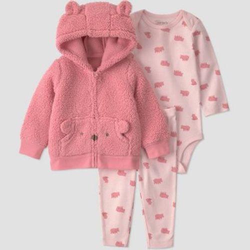 Carter's Just One You® Baby Girls' 3pc Long Sleeve Bodysuit, Pants and Bear Hoodie Set - Pink Bear Newborn