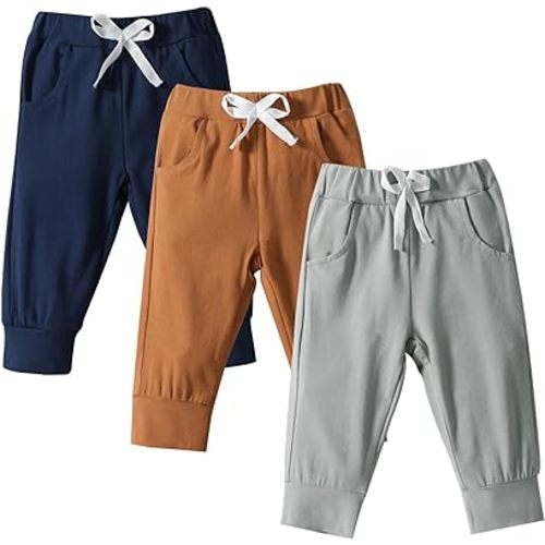 DREAM BUS Pack of 3 Toddler Jogger Pants with Pocket Toddler Boy Sweatpants Baby Boy Pants Infant Newborn Leggings