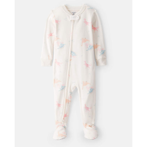Baby Girl Dinosaur Print 100% Cotton Long-Sleeve 2-Way Zip 1-Piece Pajamas - White - Carter's | Carter's