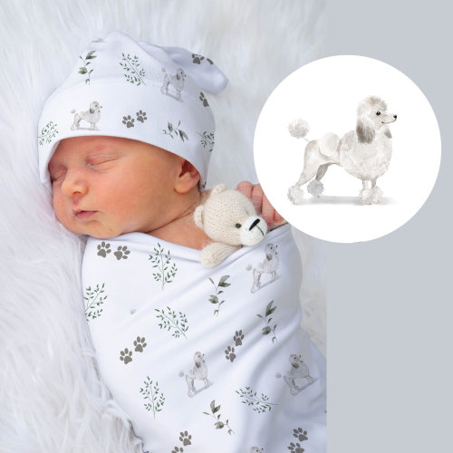 Poodle Baby Swaddle Blanket With Name Personalized Poodle Swaddle Custom Baby Shower Gift Baby Name Blanket Coming Home Hospital Blanket