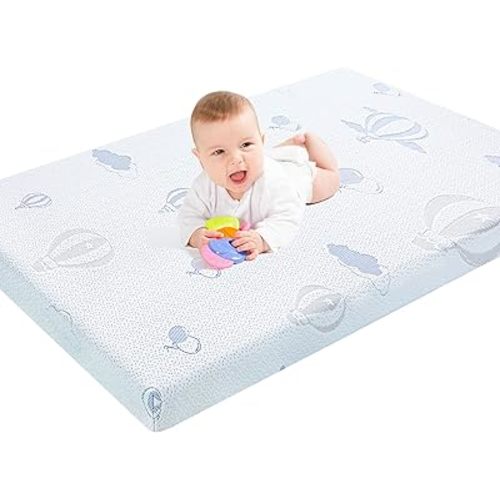 Pack and Play Mattress Pad, 38"x 26" Dual-Sided Memory Foam Pack N Play Mattress for Playpen Playard, Soft Breathable Balloon Printed Mini Crib Mattresses for Baby Toddler