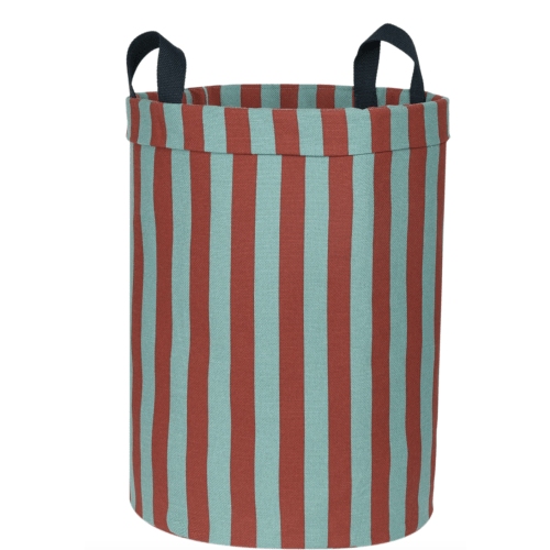 Nobodinoz Round Storage Basket in Red Teal Green Stripes