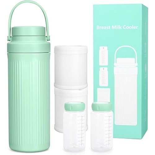 22oz Portable Breast Milk Cooler for Outdoor, Cooling for 24H Compact Design Cooler with Leak-Proof Seal Larger Capacity Travel Breastmilk Chiller with 2pcs Bottles for Breastmilk Storage