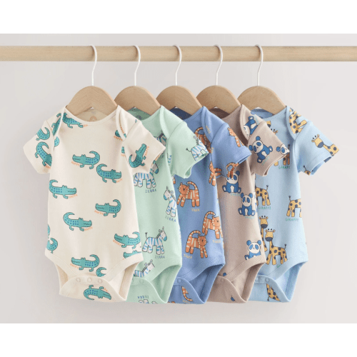 Multi Short Sleeve Baby Bodysuits 5 Pack - 6-9 months