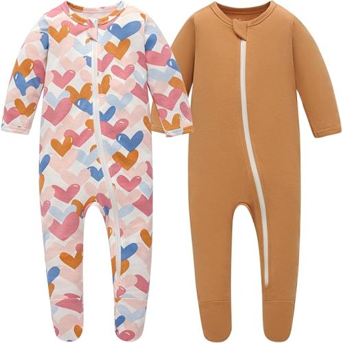 Owlivia Organic Cotton Baby Pajamas, Boys Girls Zip Front Sleep 'N Play Pjs, Footed Sleeper, Long Sleeve