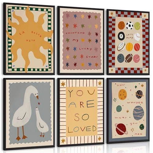 MJVCFWNS 6Pcs Cute Nursery Wall Art Boho Kids Room Inspirational Quotes Painting Picture Wall Decor Sun Star Ball Goose Poster Printing Artwork for Boys Girls Toddler Room Playroom Home Decor