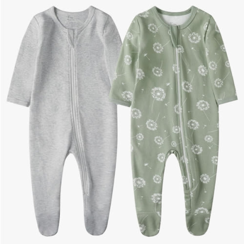 O2 BABY Baby Boys Girls Organic Cotton Zip-Front Sleeper Pajamas, Footed Sleep 'n Play