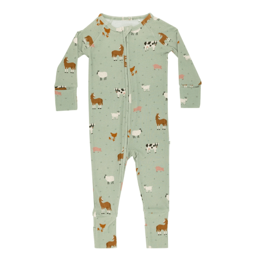 Farm Animals Small Ribbed Zip Romper