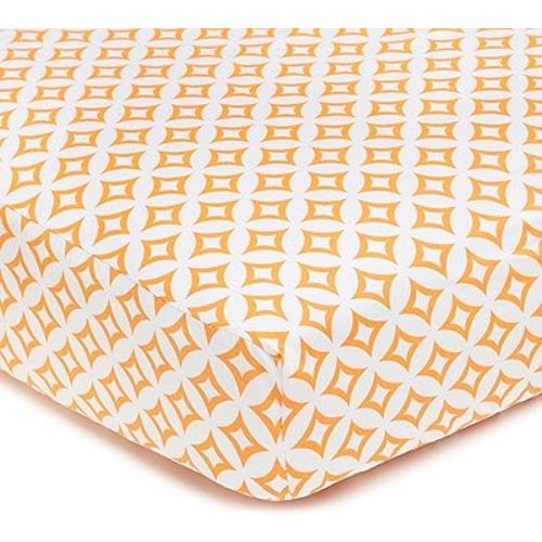 American Baby Company 100% Natural Cotton Percale Fitted Crib Sheet for Standard Crib and Toddler Mattresses, Orange Tweedle Dee Tile, Soft Breathable, for Boys and Girls