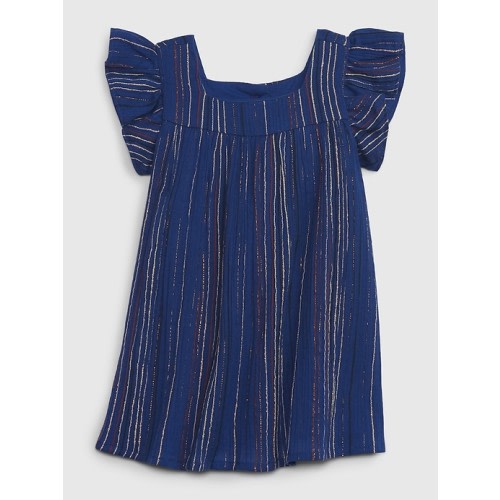 Baby Crinkle Gauze Metallic Stripe Dress in blue stripe, size: 3-6 M