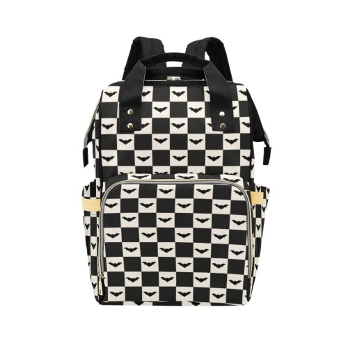 Checker Diaper Bag-Gothic Nappy Bag-Alternative Diaper Bags-Bat Nappy Backpack-Preschool Backpack-Custom Diaper Bags