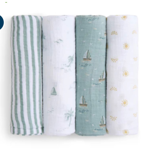 aden + anais Organic Cotton Muslin Swaddles in Sailing Seas 4 Pack