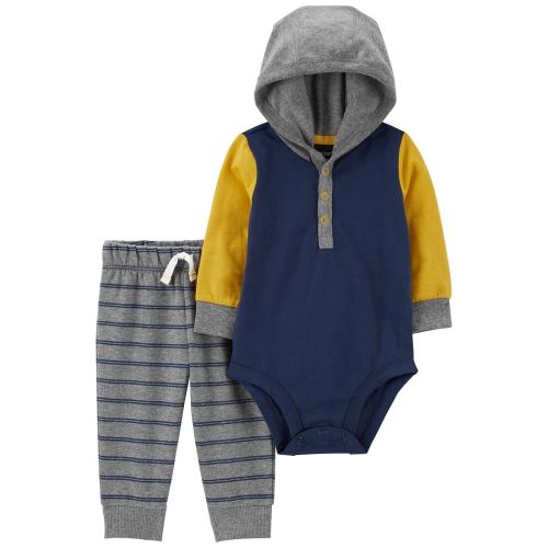 2-Piece Hooded Bodysuit Pant Set - 12M - Multi