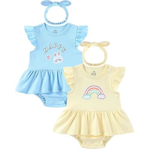 Baby Girls Romper Summer Ruffled Sleeve Bodysuit Dresses Infant Girl Clothes