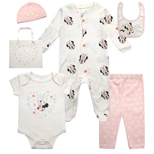 Disney Newborn Baby Girl Boy Clothes - 7 Piece Mickey Mouse Winnie the Pooh Bib Onesie Overall Beanie Pants Gift Bag Gift Set