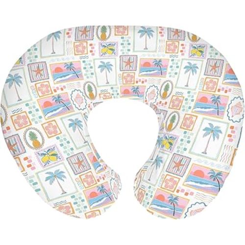 Colorful Beach Patchwork Baby Nursing Pillow Covers for Girl Bright Summer Seashells Girly Nursery Pillowcase for Breastfeeding Pillows Pineapple Lemon Palm Tree Soft Stretchy Slipcovers for Newborn