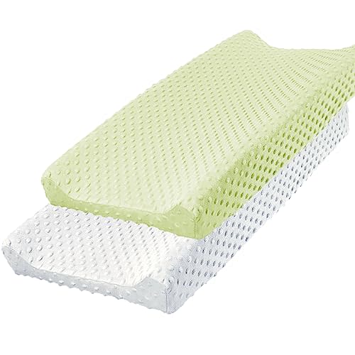 Owlowla Changing Pad Cover,Soft Minky Dots Changing Table Sheets for Baby Boy and Girl 2Pack (White&Lime Green)