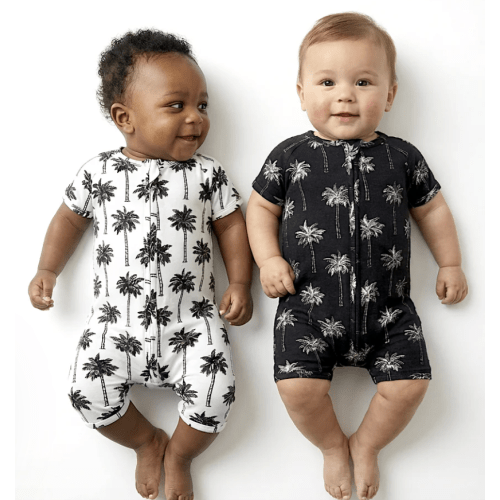 Bamboo Shorty Romper  | Palm Style Black